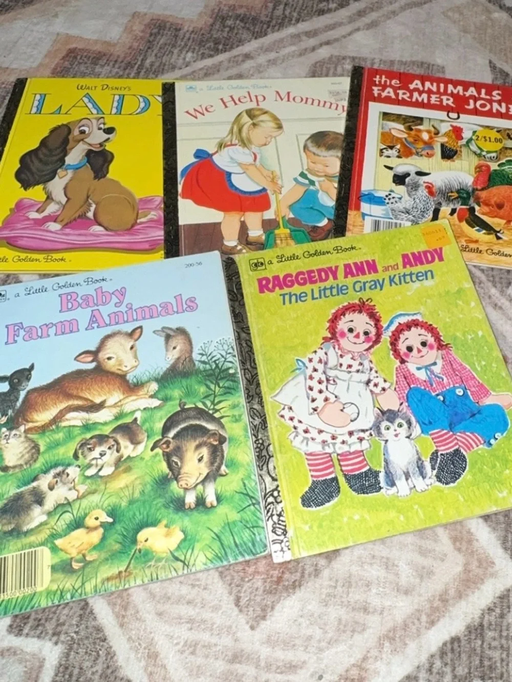 Vintage Little Golden Books Lot of 5 Disney Raggedy Ann Farm Animals 1979–1992